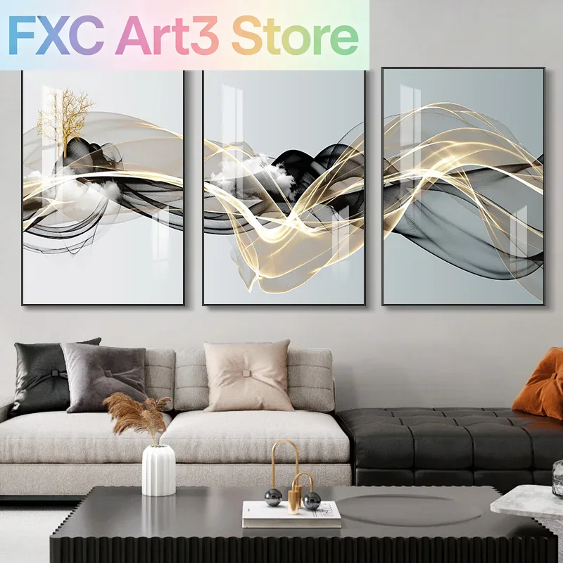 Abstract Canvas Set - 3 ชิ้น/ชุด ภาพพิมพ์ติดผนังแบบไม่มีกรอบ 3 ชิ้น สไตล์นอร์ดิกหรูหรา
