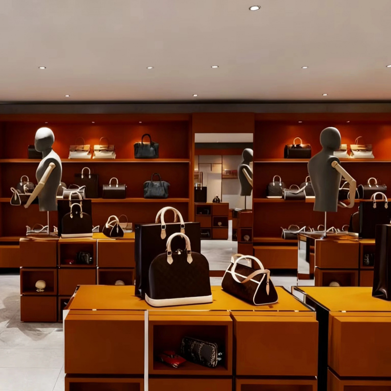 Interior Design High End - อุปกรณ์ตกแต่งร้านกระเป๋าถือระดับไฮเอนด์, เฟอร์นิเจอร์ตกแต่งภายในร้านกระเป๋า, ตู้โชว์สินค้าหรูหรา, ร้านขายเครื่องหนัง