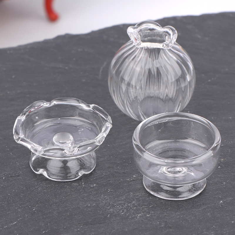 Vase Decor - แจกันแก้วจิ๋วสำหรับบ้านตุ๊กตา ขนาด 1:12 ถ้วยขนมหวาน ขวดไวน์ ขวดใส่ของขวัญพร้อมจุกไม้ก๊อก