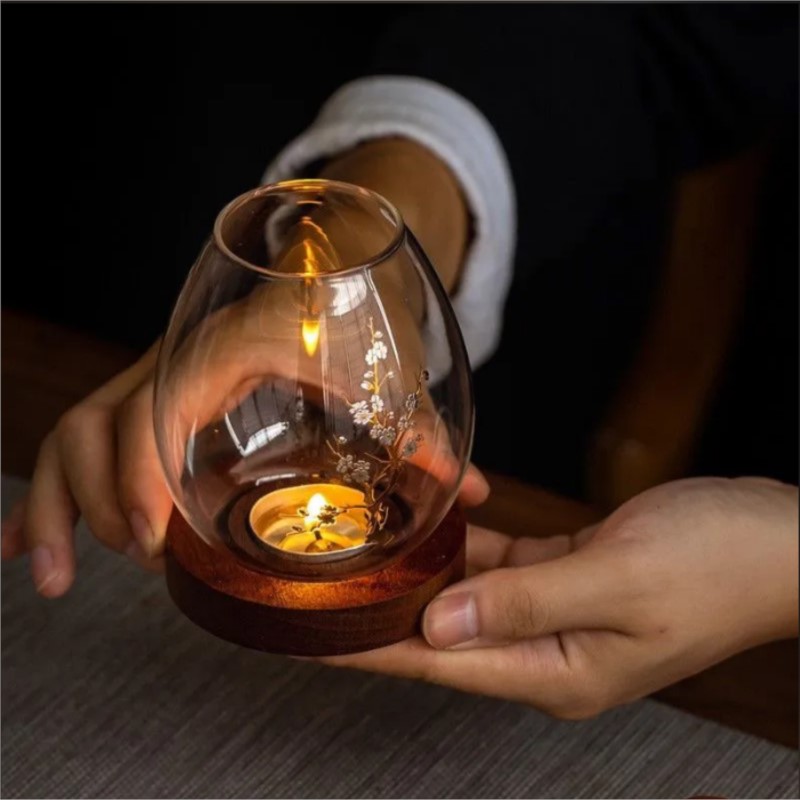 Candle Holder Decor - สไตล์จีนแก้วใสเชิงเทียนโคมไฟโรแมนติกดินเนอร์ใต้แสงเทียนสไตล์เซนย้อนยุคบ้านกันลมโคมไฟเทียน ZI519