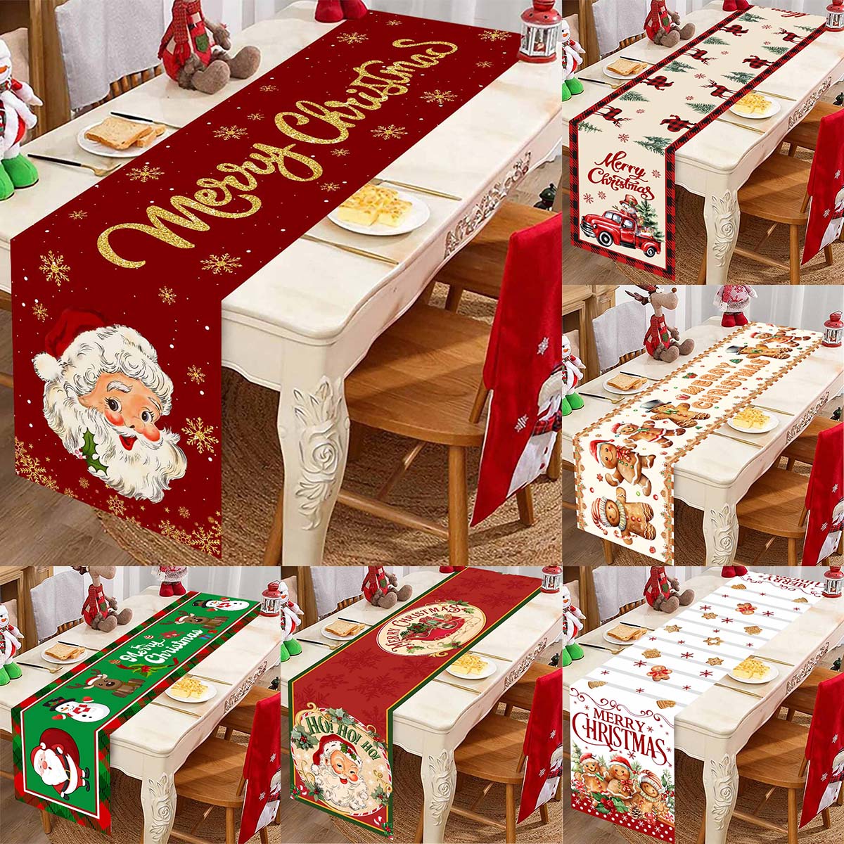 Table Runner - ผ้าคาดโต๊ะผ้าคาดโต๊ะโพลีเอสเตอร์สำหรับตกแต่งเทศกาลคริสต์มาสใช้ซ้ำได้โต๊ะทานอาหารการตกแต่งคริสต์มาสวิ่งในครัว