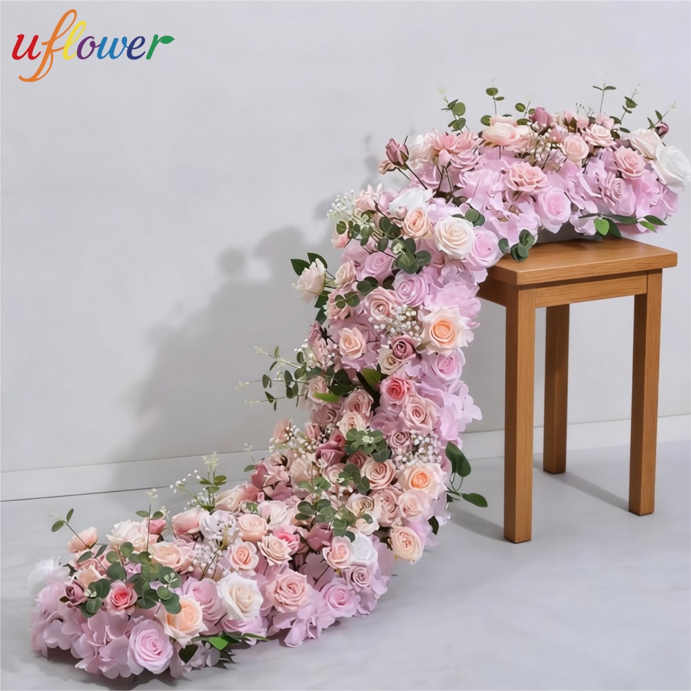 Table Runner - ดอกไม้ประดิษฐ์ Uflower แถวดอกไม้สำหรับตกแต่งงานแต่งงาน ฉากหลังดอกไม้ ผ้าปูโต๊ะดอกไม้ ของตกแต่งงานอีเว้นท์