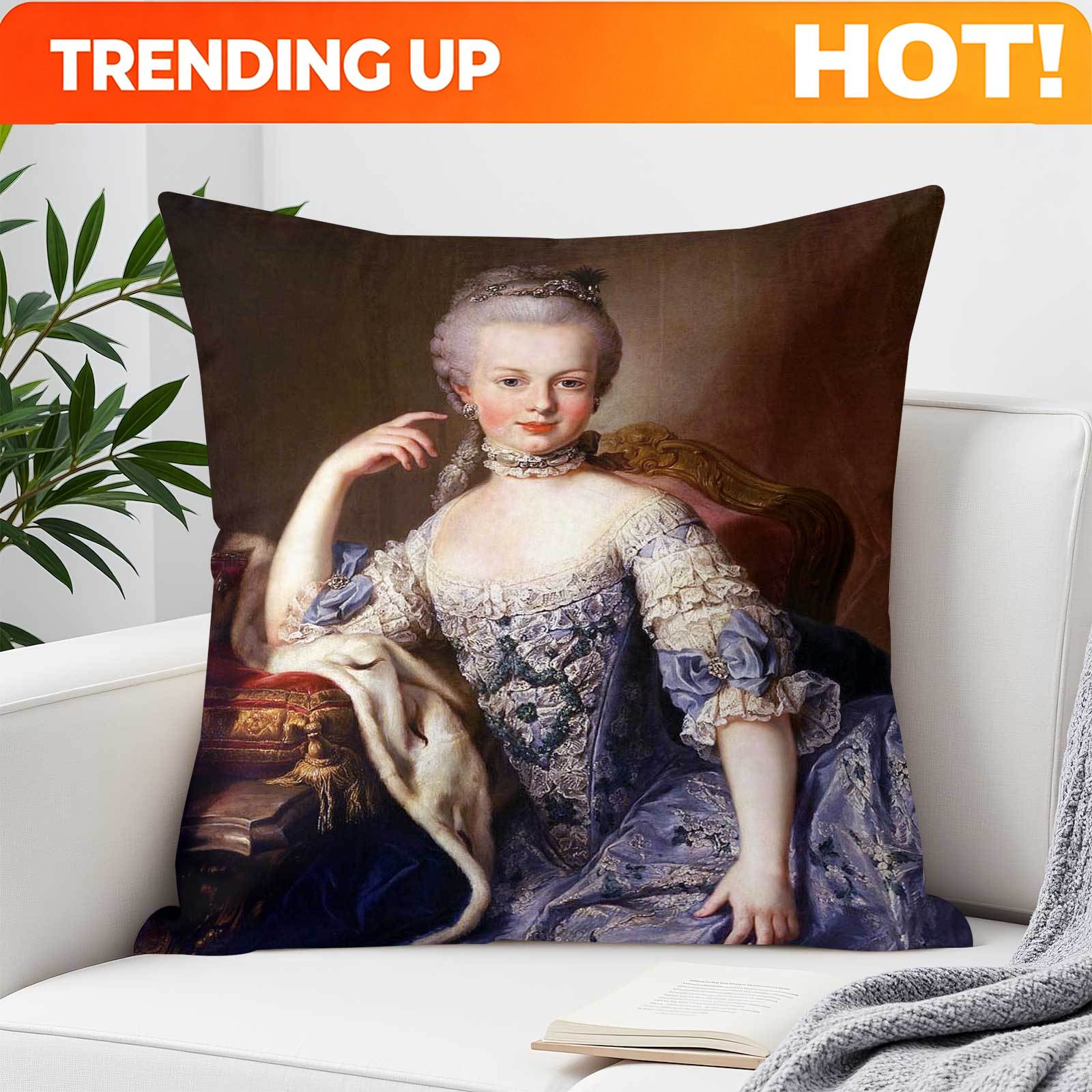 Throw Pillow - ปรับแต่งปลอกหมอนอิงทรงสี่เหลี่ยมตกแต่งลายมารี อองตัวเนต พร้อมการพิมพ์สองด้าน ขนาด