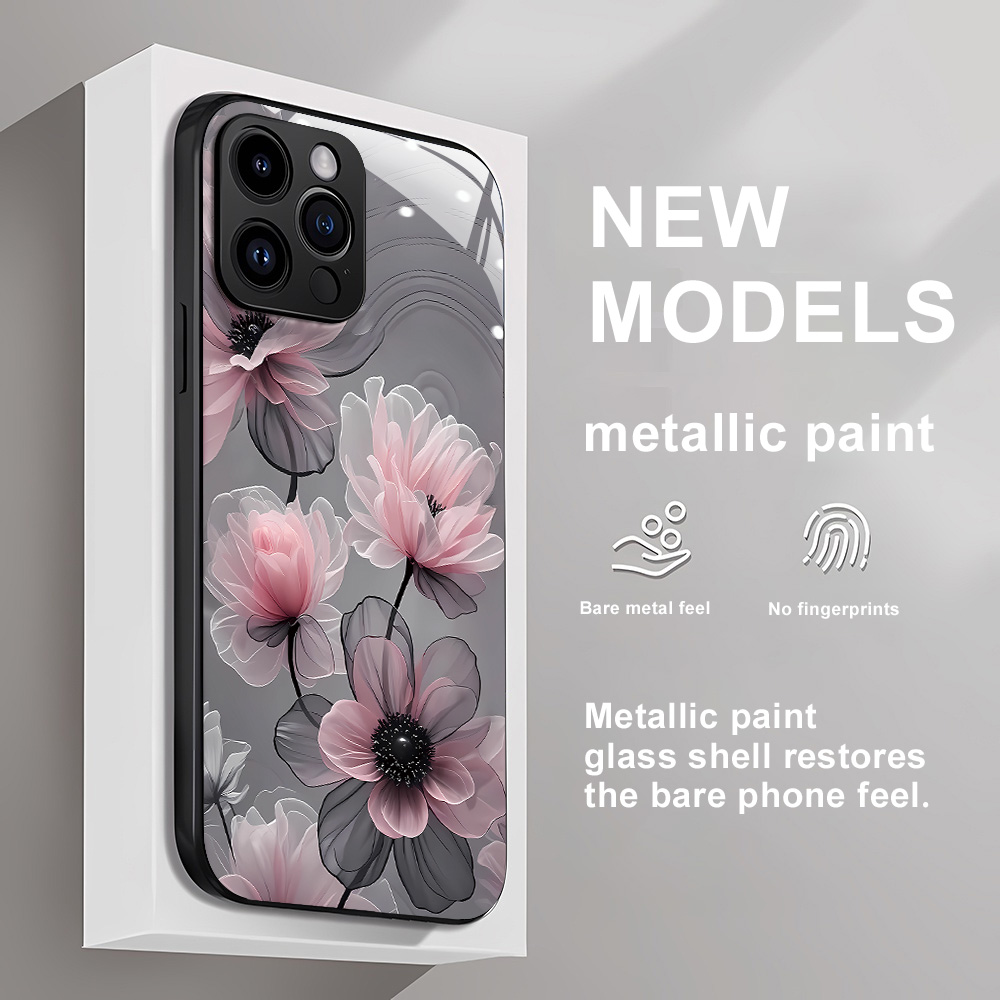 Vase Decor - เคสกระจกนิรภัยลายดอกไม้ สำหรับ iPhone 12, iPhone 17