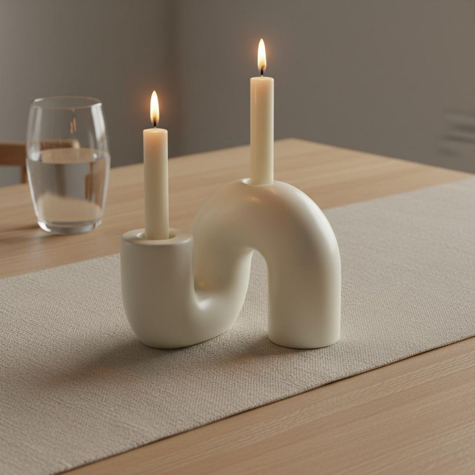 Candle Holder Decor - ที่วางเทียนเซรามิคทรงโค้ง ดีไซน์มินิมอล ที่วางเทียนทรงเรขาคณิต ที่วางเทียนโค้งมน ผิวด้าน สำหรับวางบนเตาผิง
