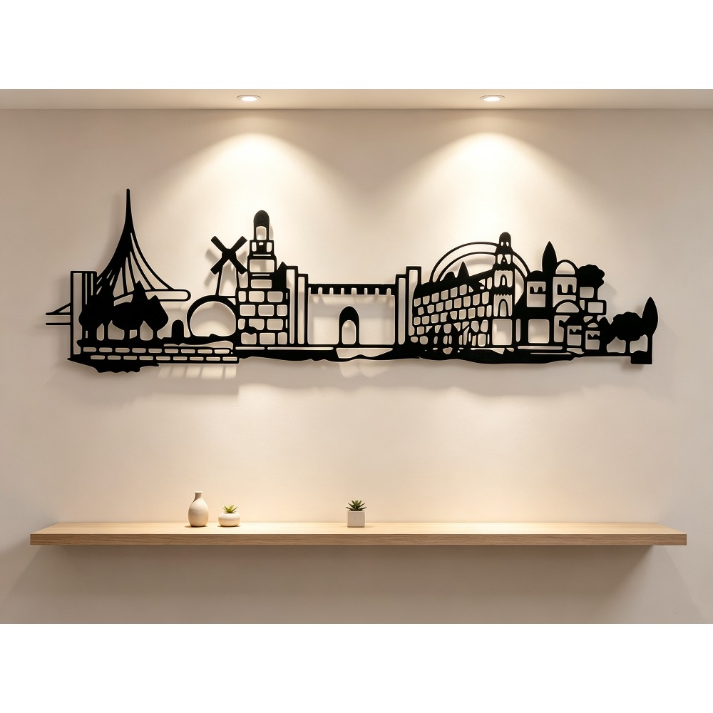 Wall Art - CIFBUY งานศิลปะติดผนังโลหะ ลายเส้นขอบฟ้าเยรูซาเล็ม ของตกแต่งผนังลายเงาเมืองเก่าแบบวินเทจ พร้อมดาวเดวิด งานศิลปะเหล็กสไตล์ชนบท
