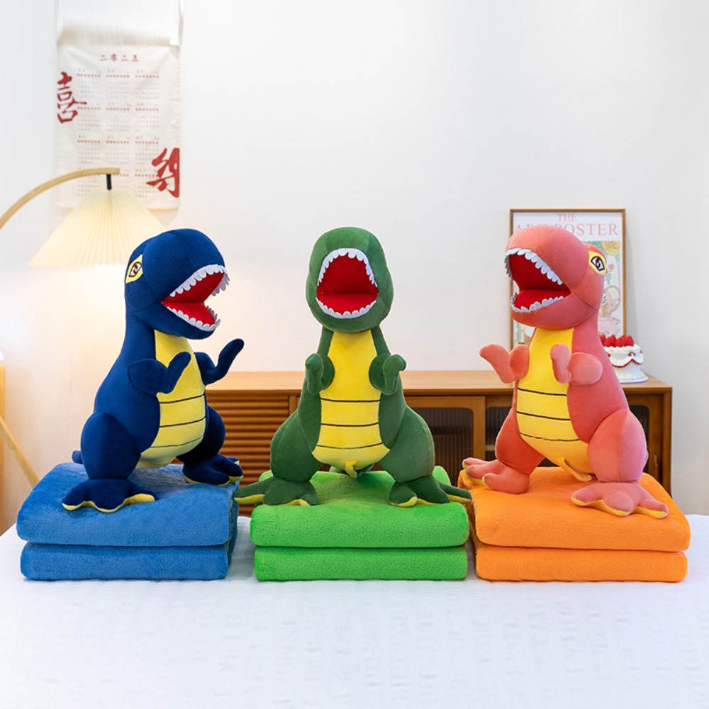 Throw Pillow - หมอนผ้าห่ม 2-in-1 ลายการ์ตูน สำหรับสำนักงาน หมอนตุ๊กตาไดโนเสาร์นุ่มๆ ของขวัญสำหรับเด็ก