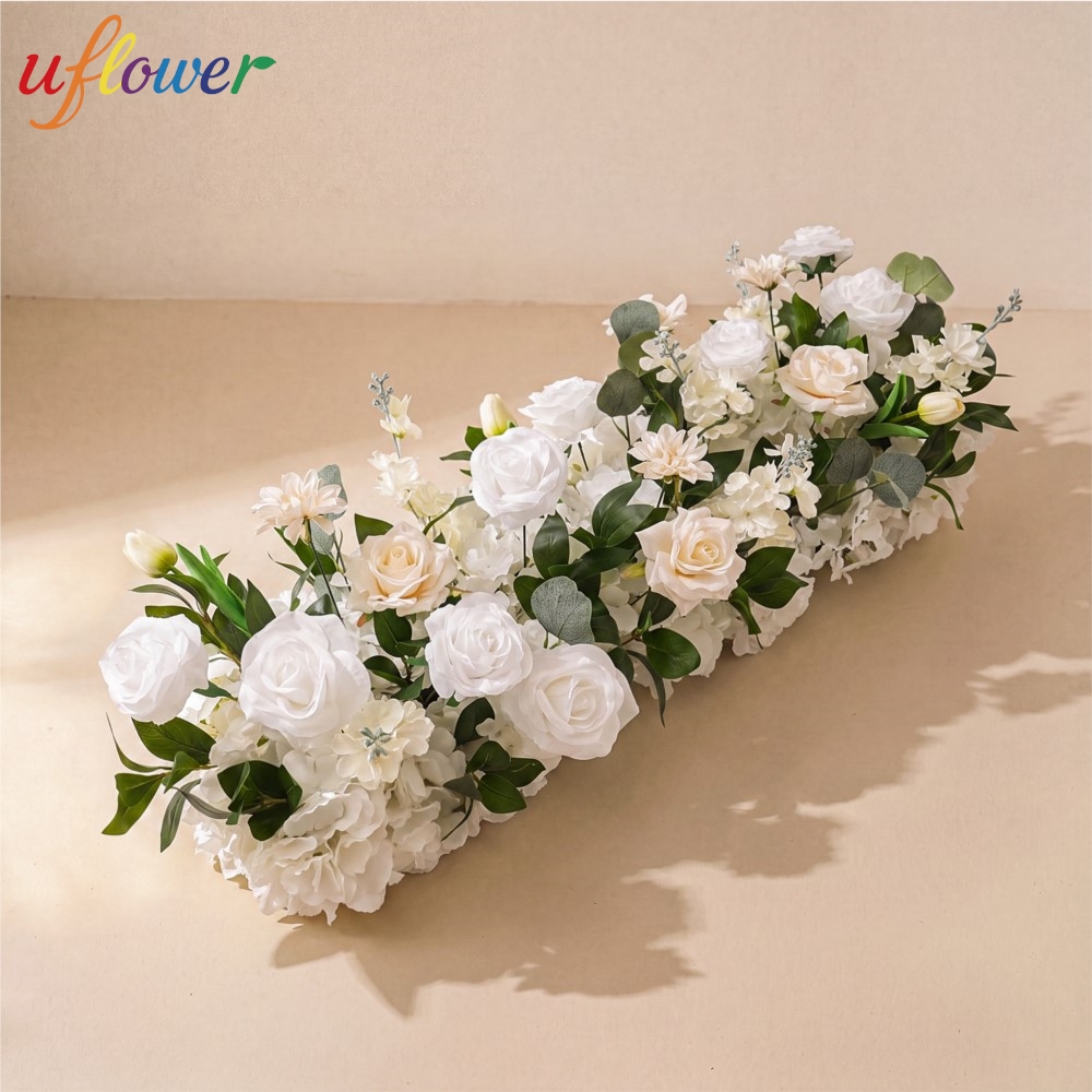 Table Runner - Uflower ดอกกุหลาบและใบไม้ประดิษฐ์ แถวดอกไม้ยาว ฉากหลังดอกไม้ ดอกไม้ประดิษฐ์ ตกแต่งงานแต่งงาน