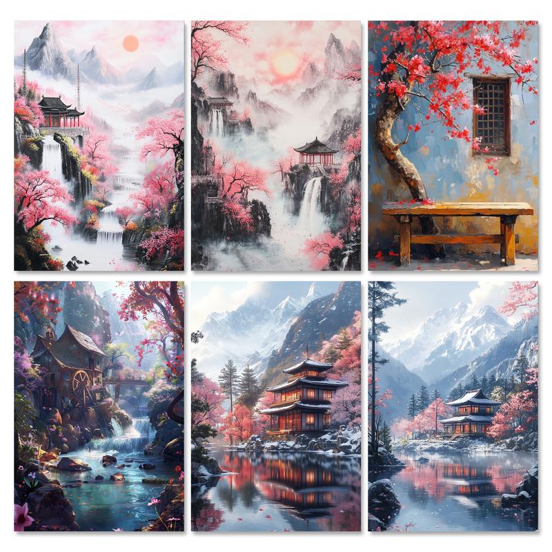 Abstract Canvas Set - ชุดภาพวาดระบายสีตามตัวเลข RUOPOTY สำหรับผู้ใหญ่ ภาพวิวทิวทัศน์ ระบายสีอะคริลิค สำหรับตกแต่งบ้าน
