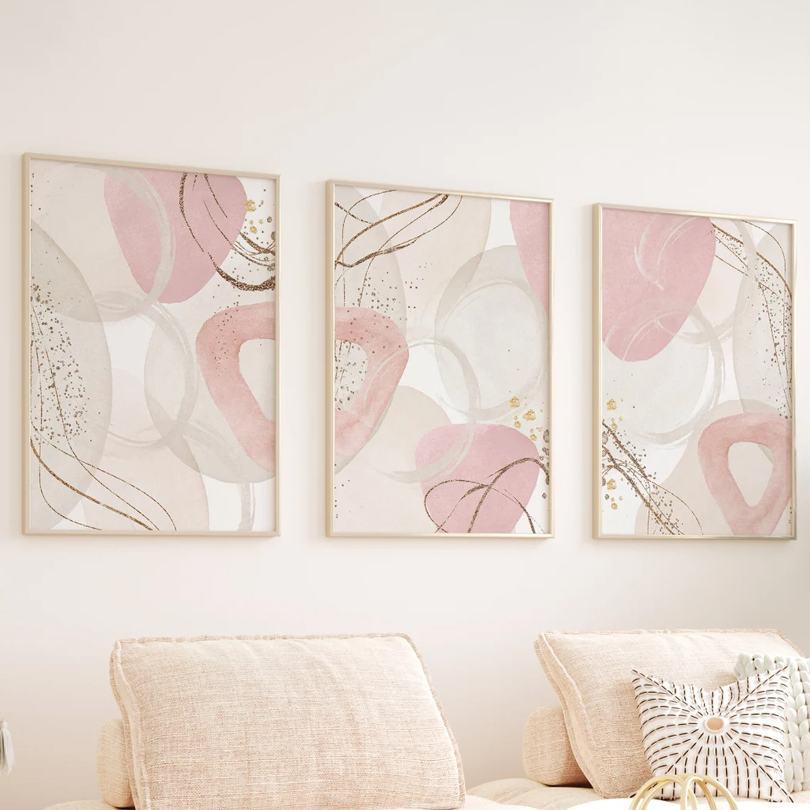 ชุดภาพพิมพ์บนผ้าใบสีชมพู 3 ชิ้ - Abstract Canvas Set บทวิจารณ์และราคา