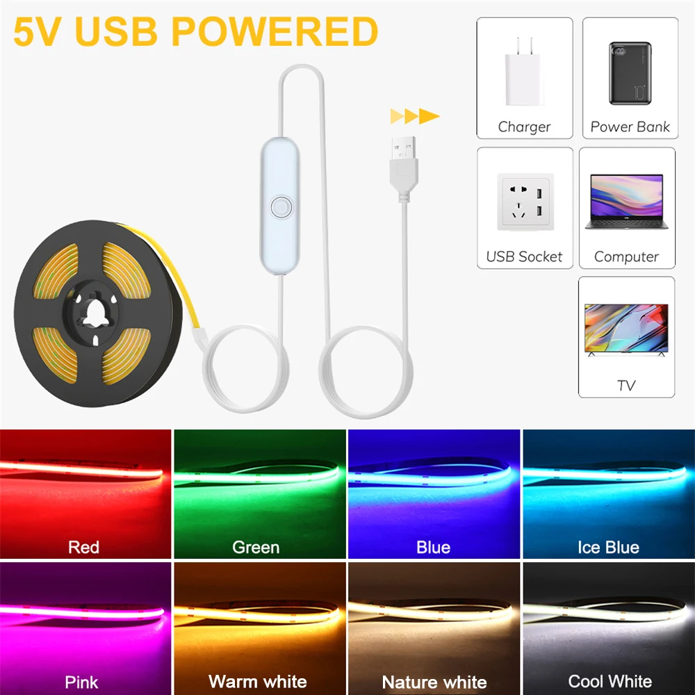 5V COB ไฟ LED Strip USB 8mm CO - Interior Design Living Room บทวิจารณ์และราคา