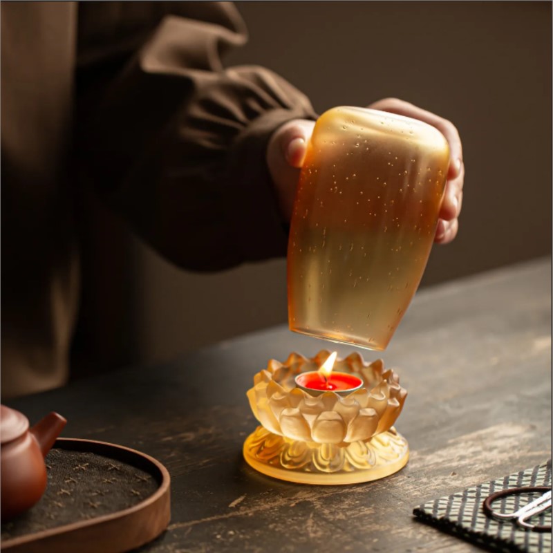 เชิงเทียนแก้วลายดอกบัวโบราณ ขอ - Candle Holder Decor บทวิจารณ์และราคา